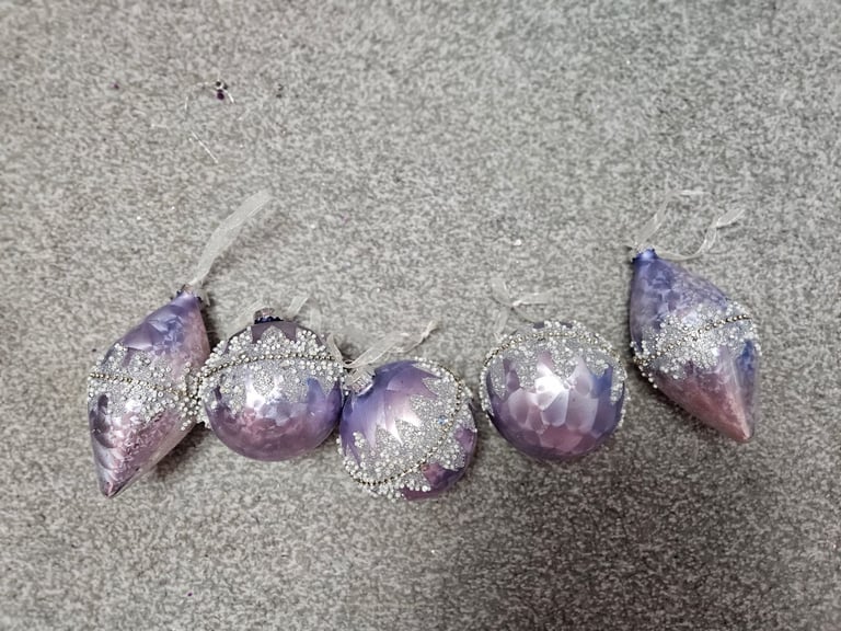 Christmas Tree Decorations Purple Liliac Glass Baubles From Taskers Rrp £7.99 Each