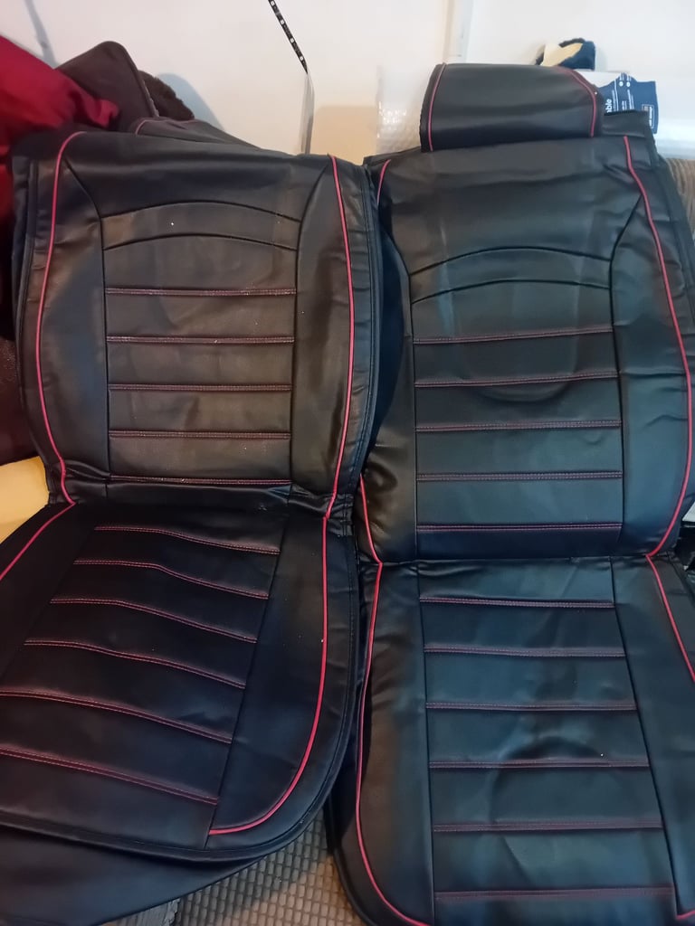 image for Black and red leather car seat cover