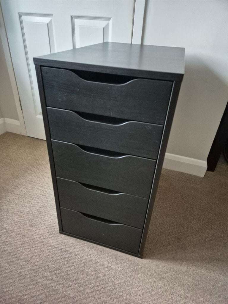 IKEA Alex Drawer unit with 5 drawers in black / black ash - 36cm wide x 58cm deep x 70cm tall