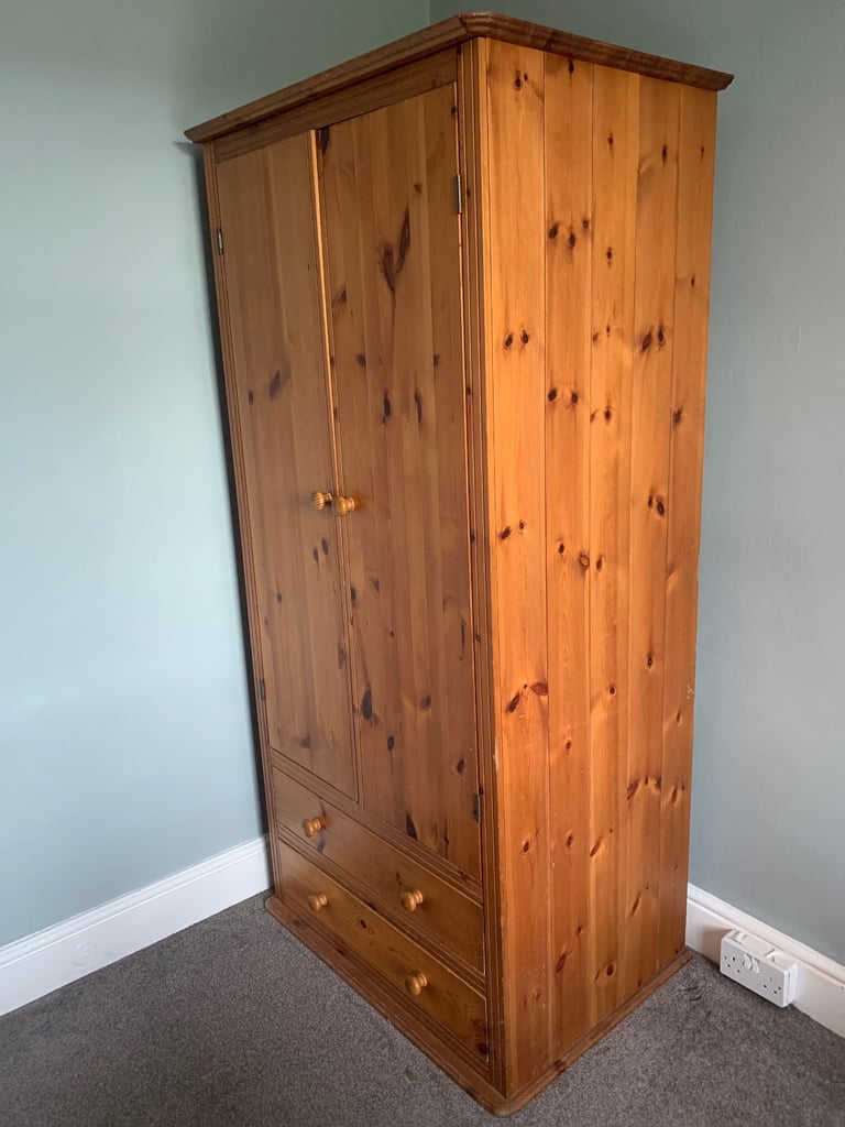 Pine double wardrobe with two drawers 