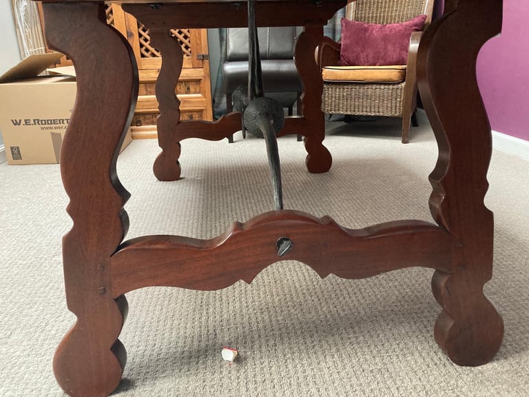 Solid Walnut Dining Table & 6 Real Leather Chairs