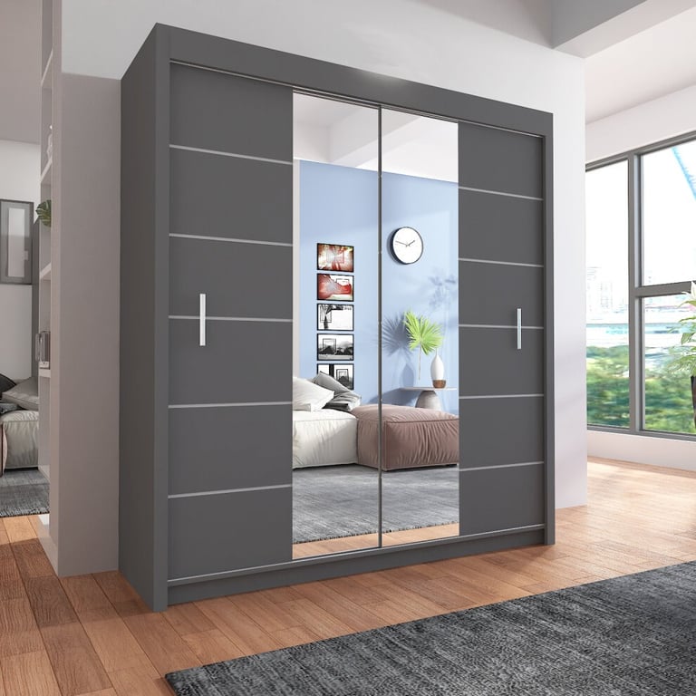 Brand New 2 or 3 Doors Sliding Wardrobe with Full Mirrors in Matte Finish Fast Delivery