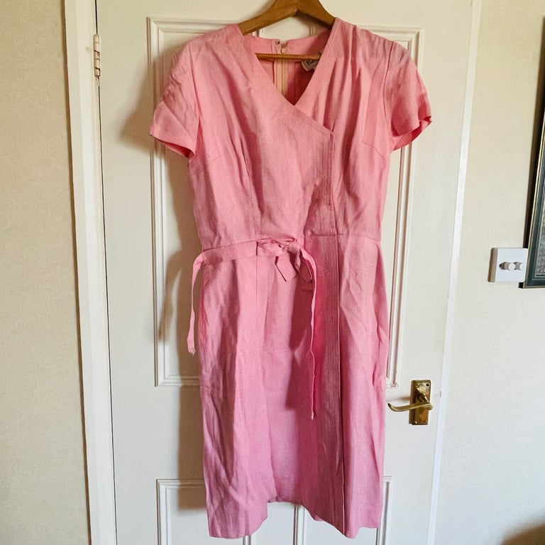 Vintage Peter Barron London Pink Spring Summer Casual Belted Dress UK Size 16