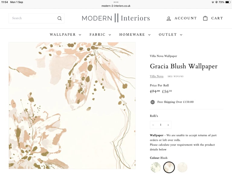 2 rolls of gracia blush wallpaper 