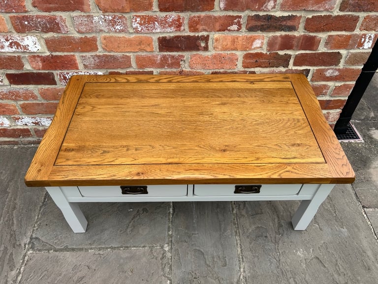 Rustic Solid Oak & Grey Painted (Double-Sided) Coffee Table - Excellent Condition 
