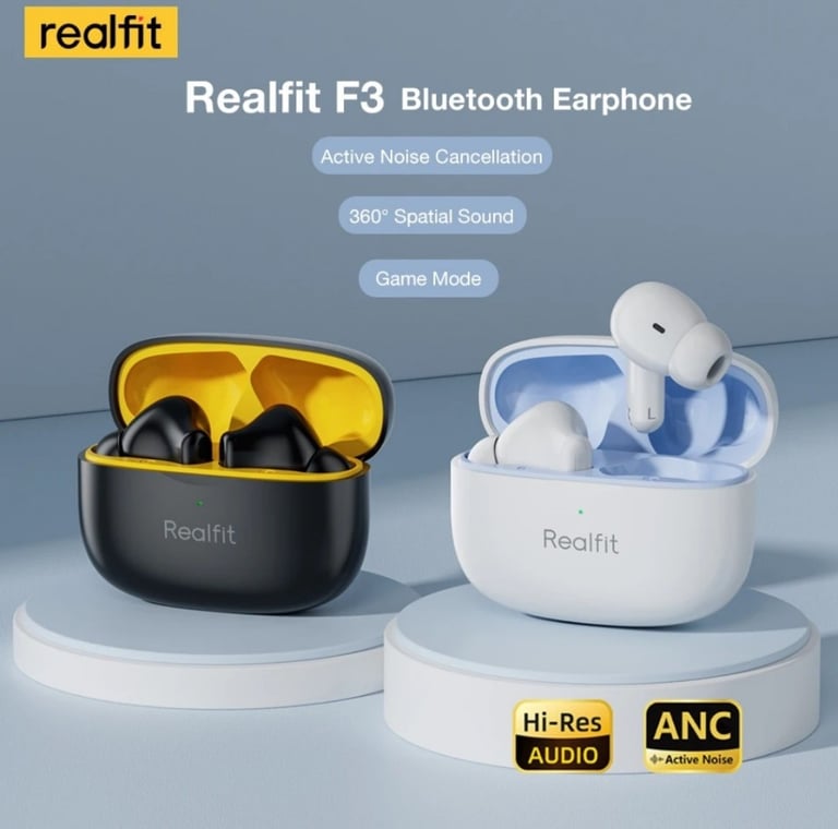 Realfit F3 ANC Active Noice Cancellation Bluetooth Earphones HIFI Stereo Wireless Earbuds 