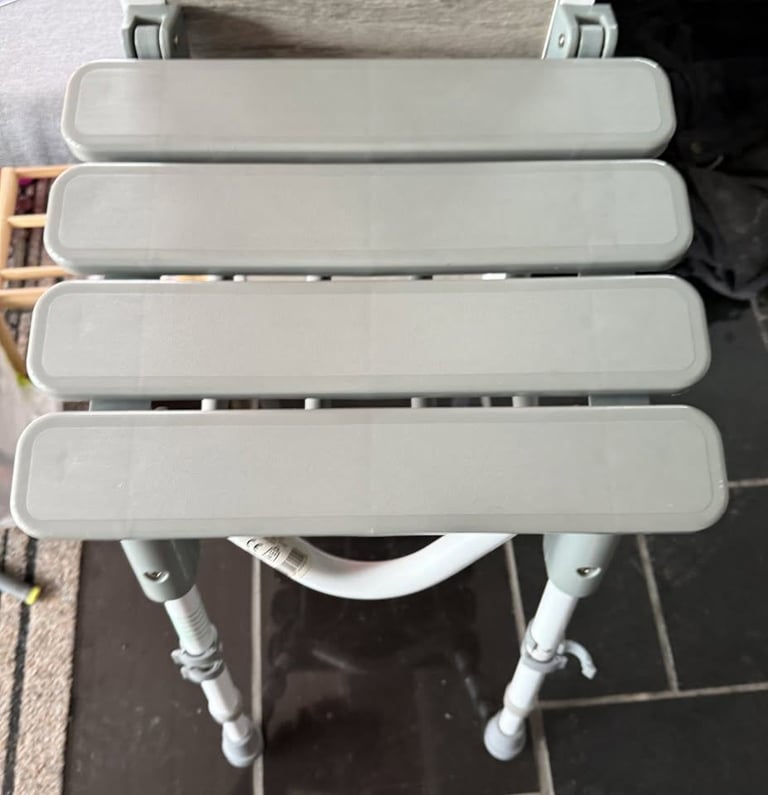 image for NEW FOLDING WALL MOUNT ADJUSTABLE HEIGHT SHOWER SEAT WITH LEGS ONLY £30 CAN POST