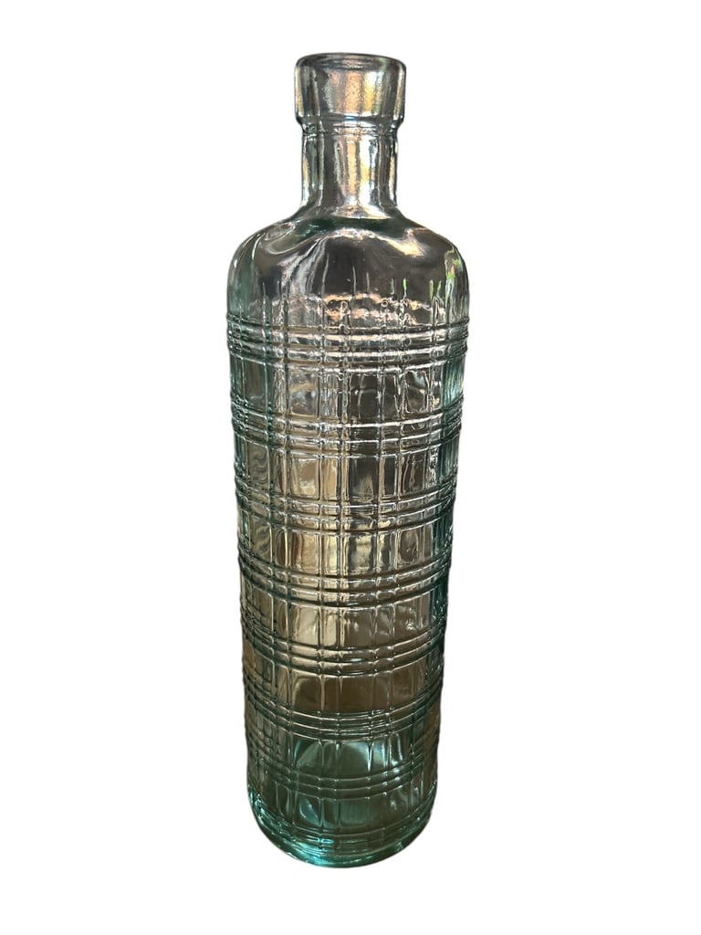 Decorative Heavy Glass Bottle Vertical & Horizontal Lines 26cm H x 8cm D