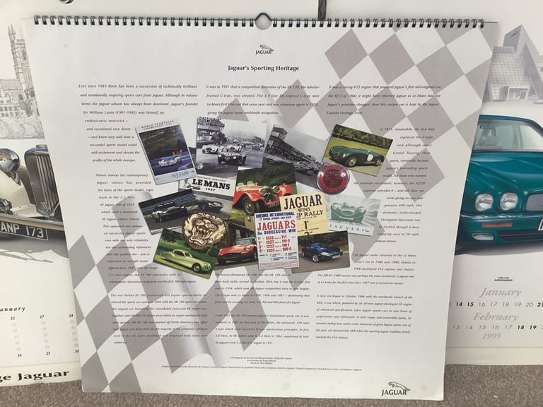 Choice of 6 Vintage Jaguar/Daimler Calendars,1992,1993,1995,1996,1997,1998.