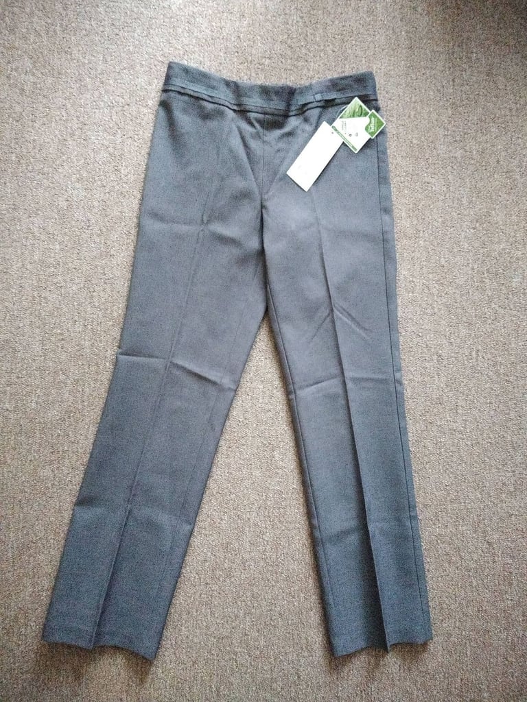 image for Bundle of 2 NEW Girls School Uniform Plus Fit Bow Detail Trousers grey/charcoal for 9-10 years