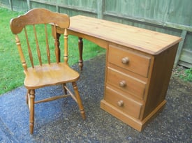 Solid pine desk with chair