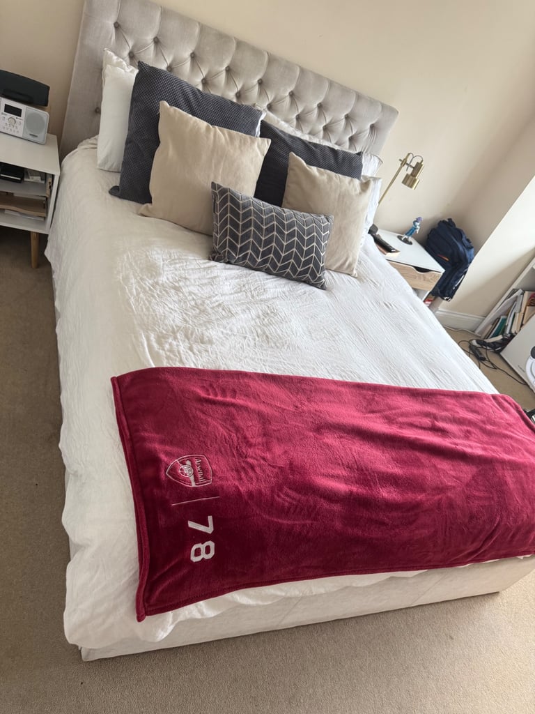 image for Double Bed with Upholstered Velvet Headboard – £300