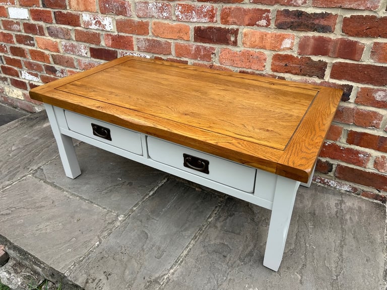 Rustic Solid Oak & Grey Painted (Double-Sided) Coffee Table - Excellent Condition 
