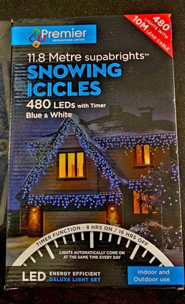 480 Leds Snowing Icicles With Timer Blue & White