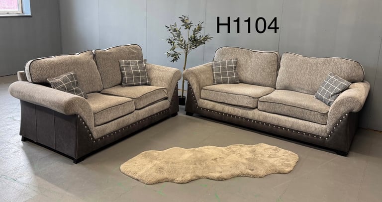 SCS Grey Fabric & Suede 3&2 Seater Sofas  £350 Free Local Delivery