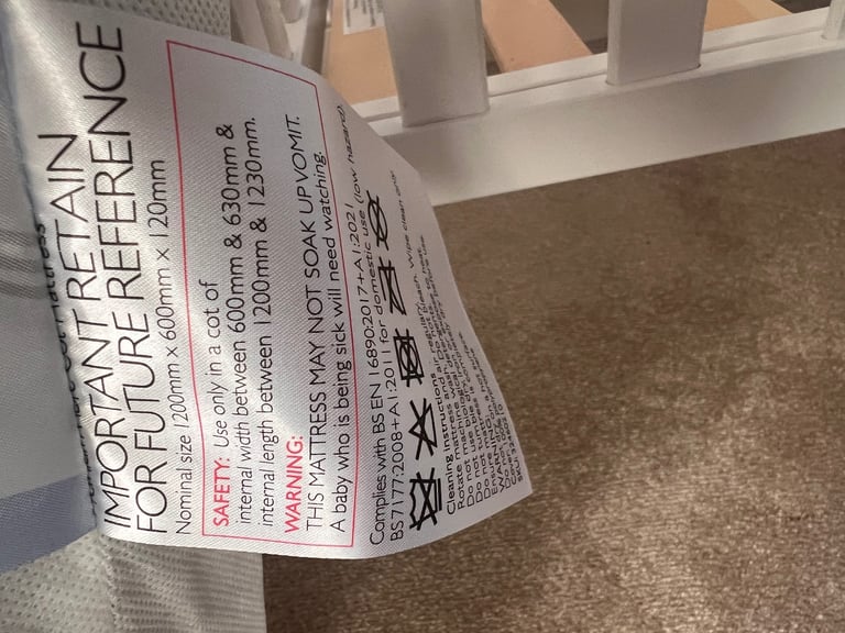John Lewis Cot Bed and mattress - almost brand new 120 x 60cm