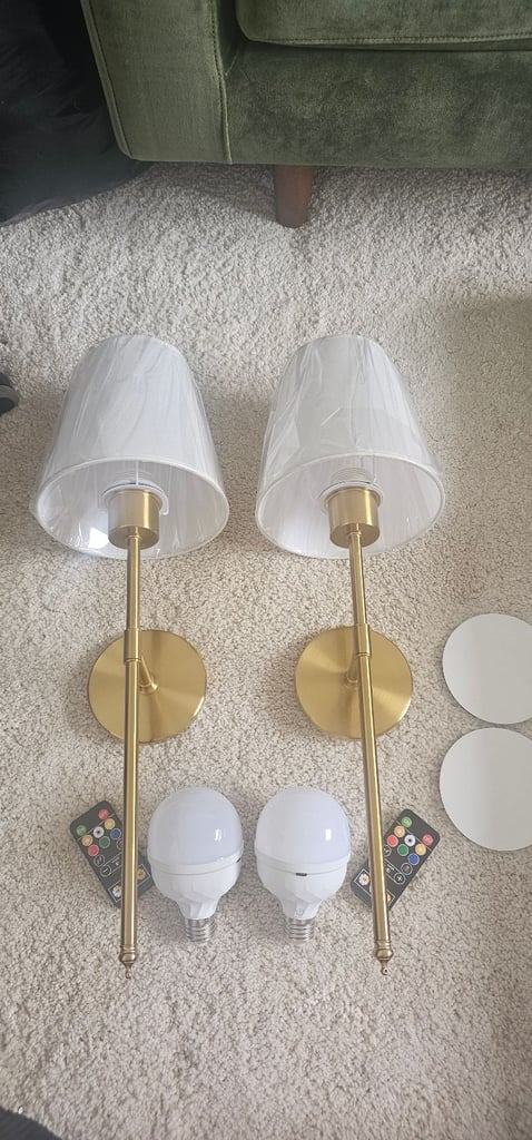 image for Set of 2 Wall Sconces with bulbs (self adhesive - no drilling!) 