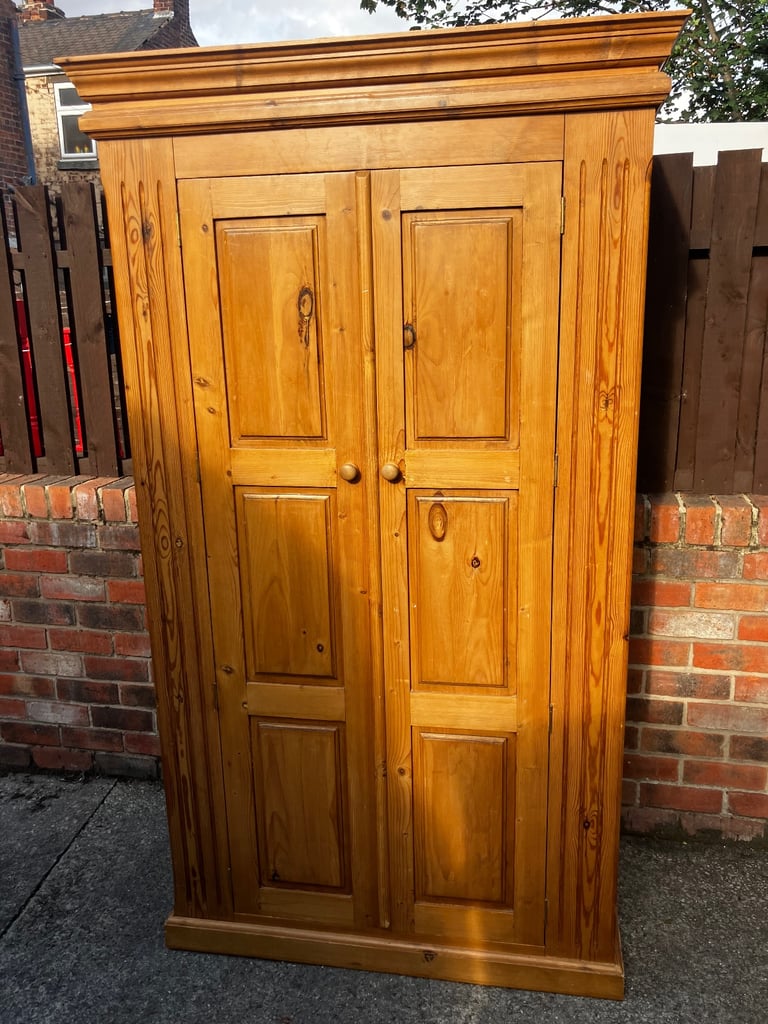 Wardrobe solid pine very heavy & good quality double hand rails can deliver for small charge