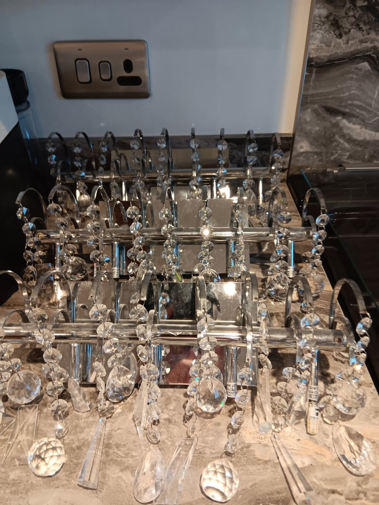 3 x wall chandelier type glass uprights. Metal base.