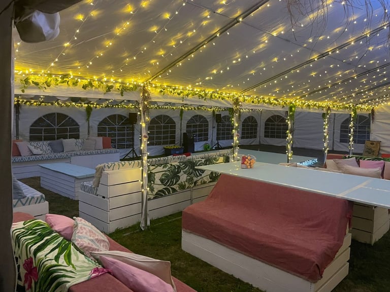 Wedding / Party Setup Including Marquees, Seating, Tables and Decorations.