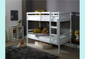 Single Wooden Bunk Bed Frame in White Color