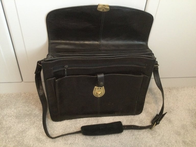 Cheney Vintage dark brown leather, traditional brass-lock briefcase