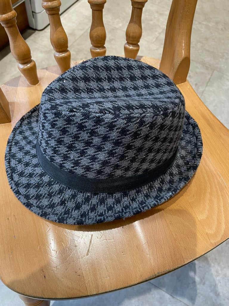 Lovely Black and grey check hat with bit of silver sparkle
