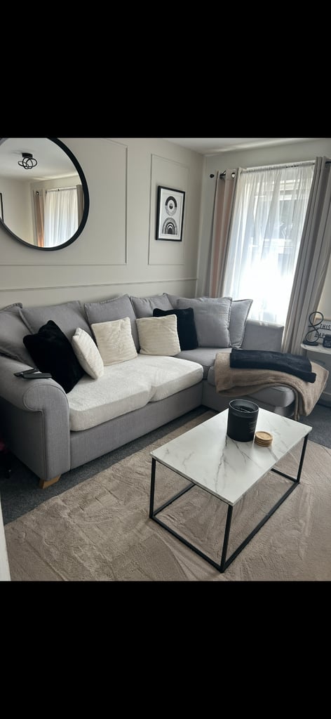 DFS corner sofa & cuddle chair with footstall 