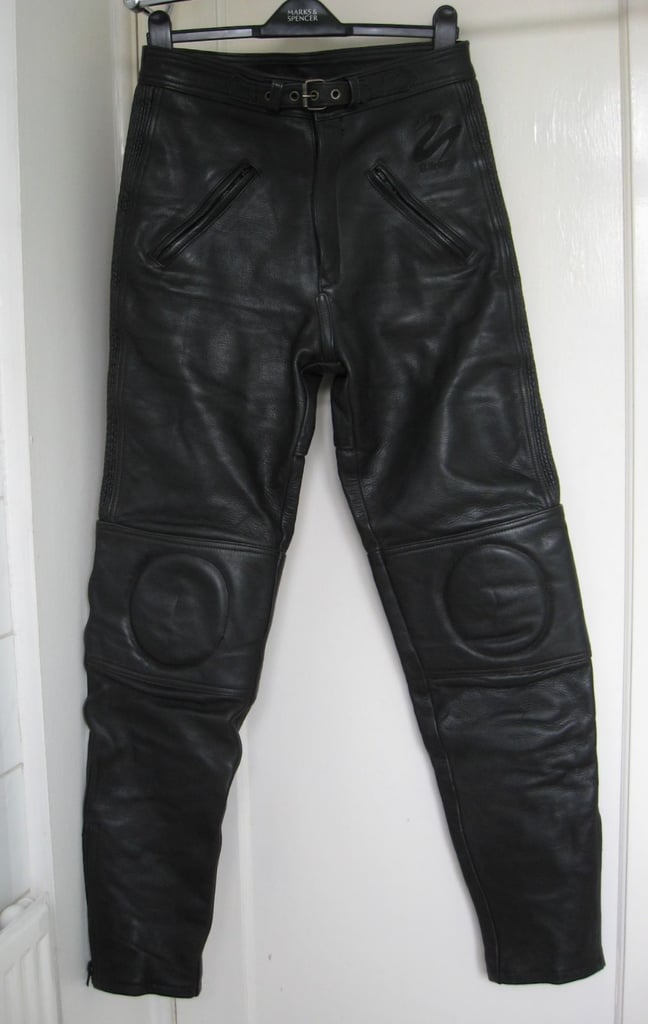 image for JUST BIKERS real leather motorbike trousers W32 L32 black motorcycle trousers, vgc