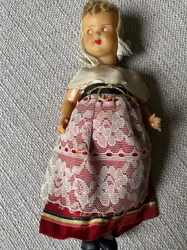 Vintage 1950's Belgian Celluloid Costume Doll  National Dress  18cm – Needs TLC
