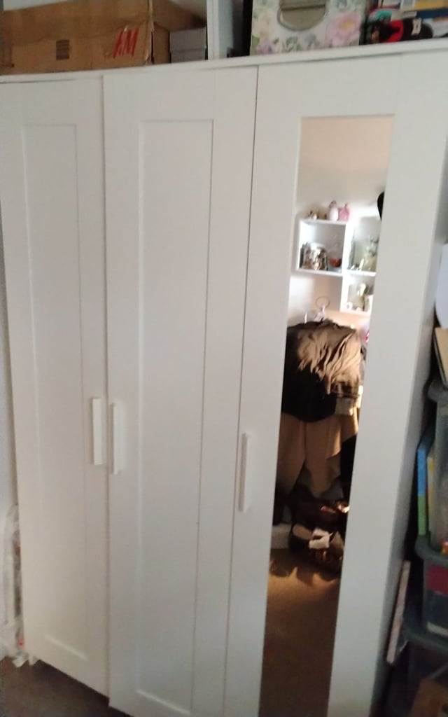 IKEA BRIMNES Wardrobe with 3 doors, mirror, white, 117x190 cm