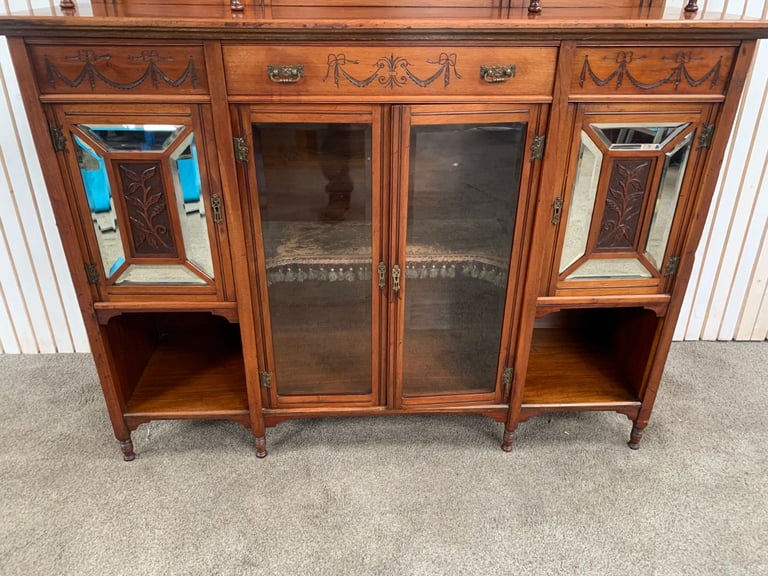Display Cabinet/ Dresser Antique Edwardian Mirror Back Walnut 