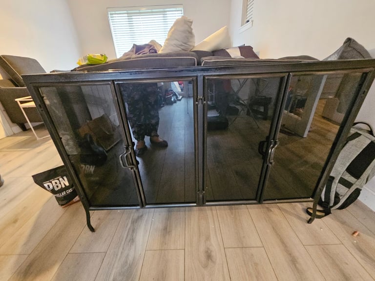 image for Black glass industrial sideboard.