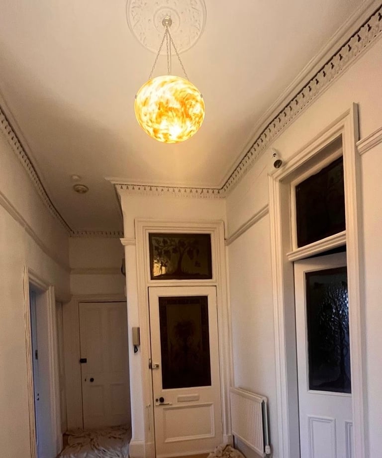 Vintage 1930s Brown/Coffee & White Marbled Flycatcher / Plafonnier Glass Lamp Shade