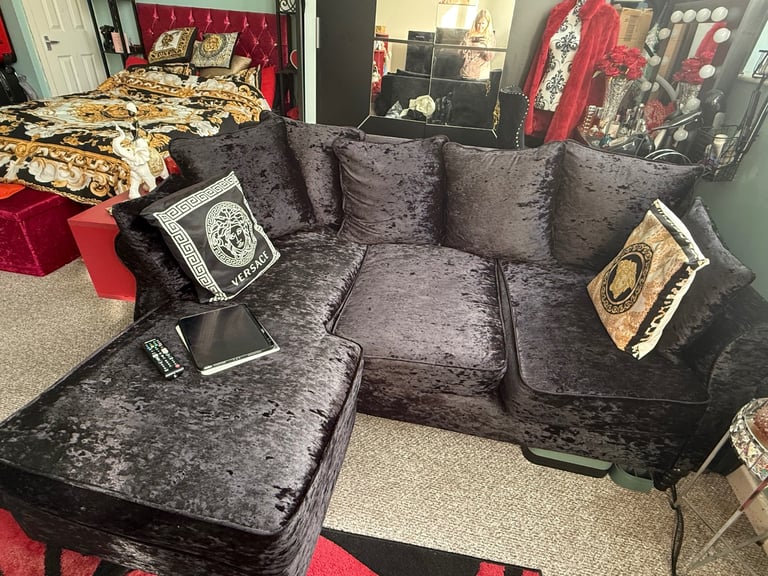 Black velvet corner sofa £150 ONO