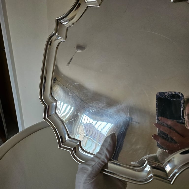 12 inch  Heavy Square Antique Sterling Silver Salver, London, 1052g 