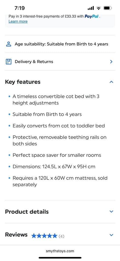 New baby cot