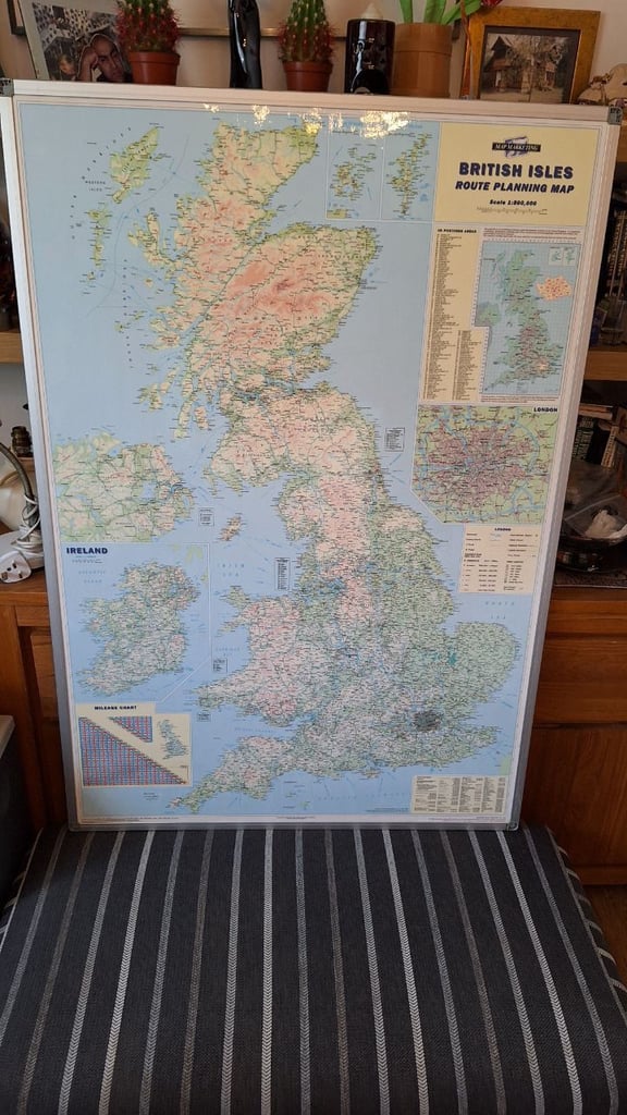 image for Large size British Isles Motoring Map (Laminated) and in the aluminium frame For Business