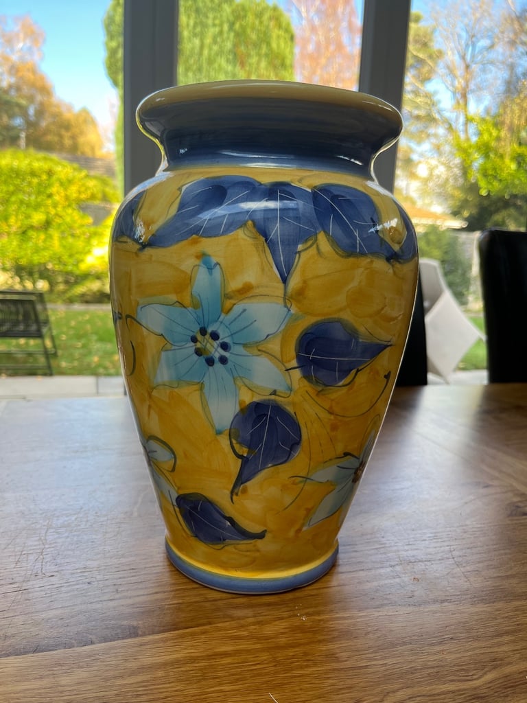 image for Pretty hand painted bright yellow and blue vase