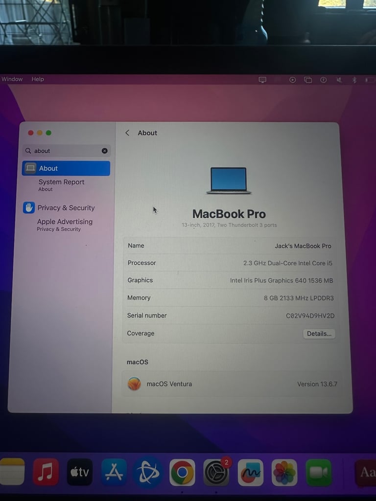 MacBook Pro 2017 13 Inch Display