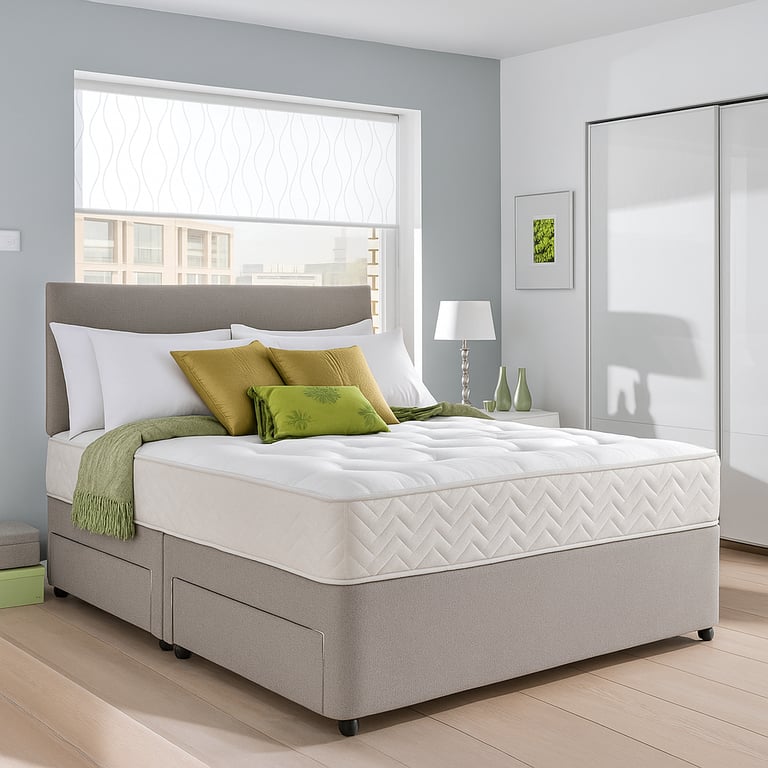 image for Divan bed set with headboard and drawers, ideal for compact bedroom spaces