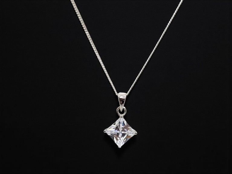 image for Sterling 925 Silver Drop CZ Pendant & Chain