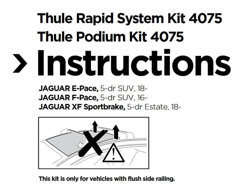 New Thule Roof Bar Fitting Kit JAGUAR XF Estate Sportbrake & F Type 2016 on , no 4075