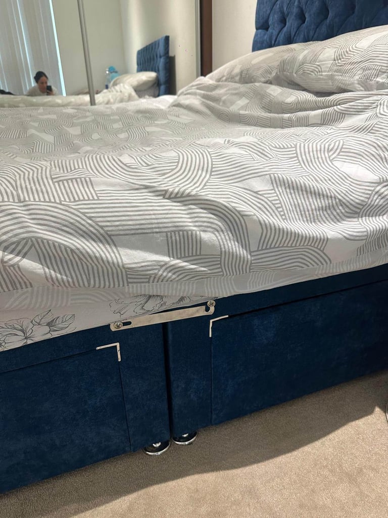 Blue Velvet Double Bed Frame with Storage Drawers