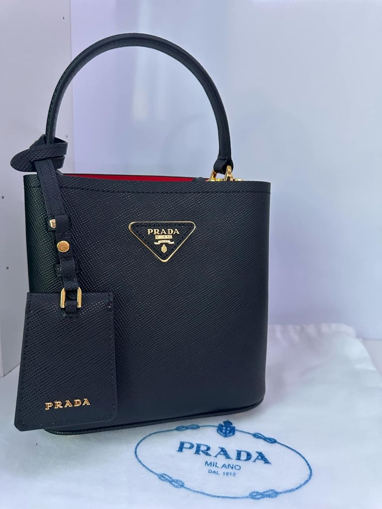 image for PRADA Pannier Small Shoulder Handbag  2way Saffiano Black Fiery Red Woman's TGIS