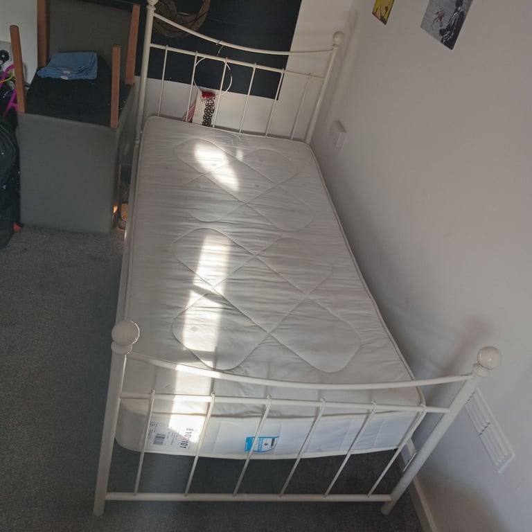 image for Ivory single bed frame and mattress.