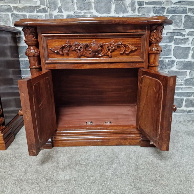 Pair of Hand-Carved Wooden Bedside Cabinets