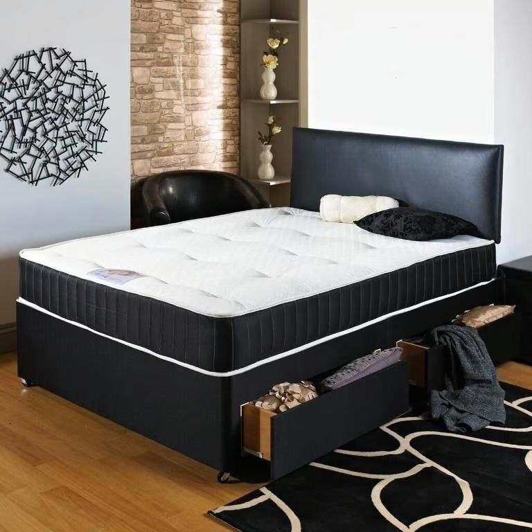 image for Premium @Divan Double Bed - Leather Headboard & Base - Same Day Delivery !! **