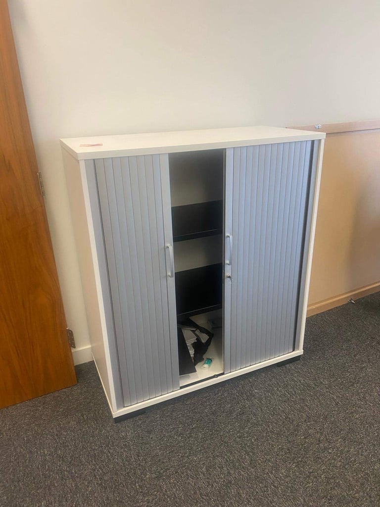 image for Medium Height White Tambour Cupboard