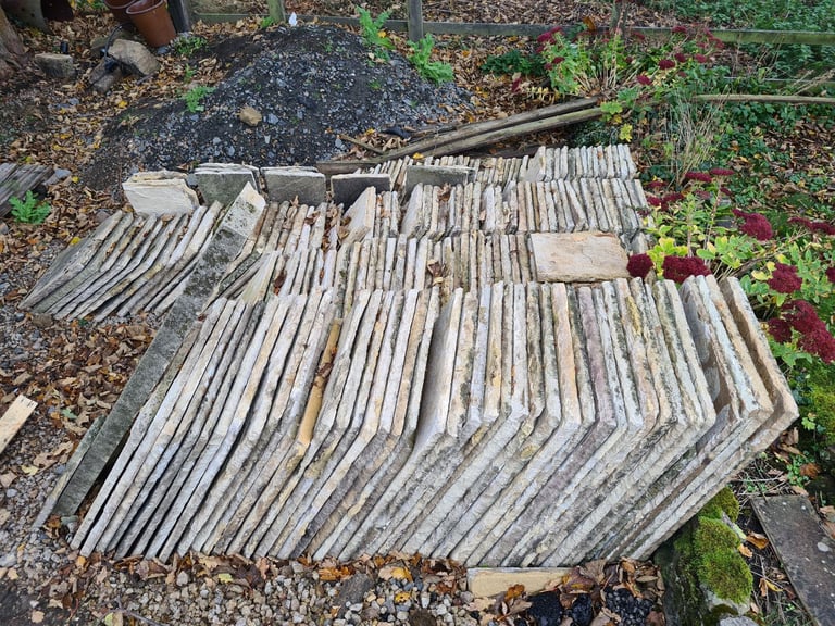 Reclaimed weathered yorkstone paving